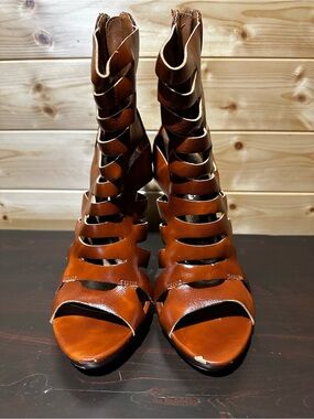 Michael Antonio saddle color gladiator open toe bootie heel